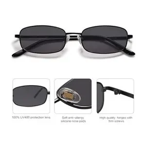 ?Black Retro Hippie Rectangle 70s 80s Small Narrow Sunglasses Mens Narrow Metal Rim Rectangular Hippie Pimp Sunglasses | eBay main image 4